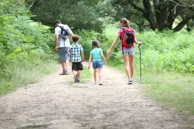 Family hiking in the mountains